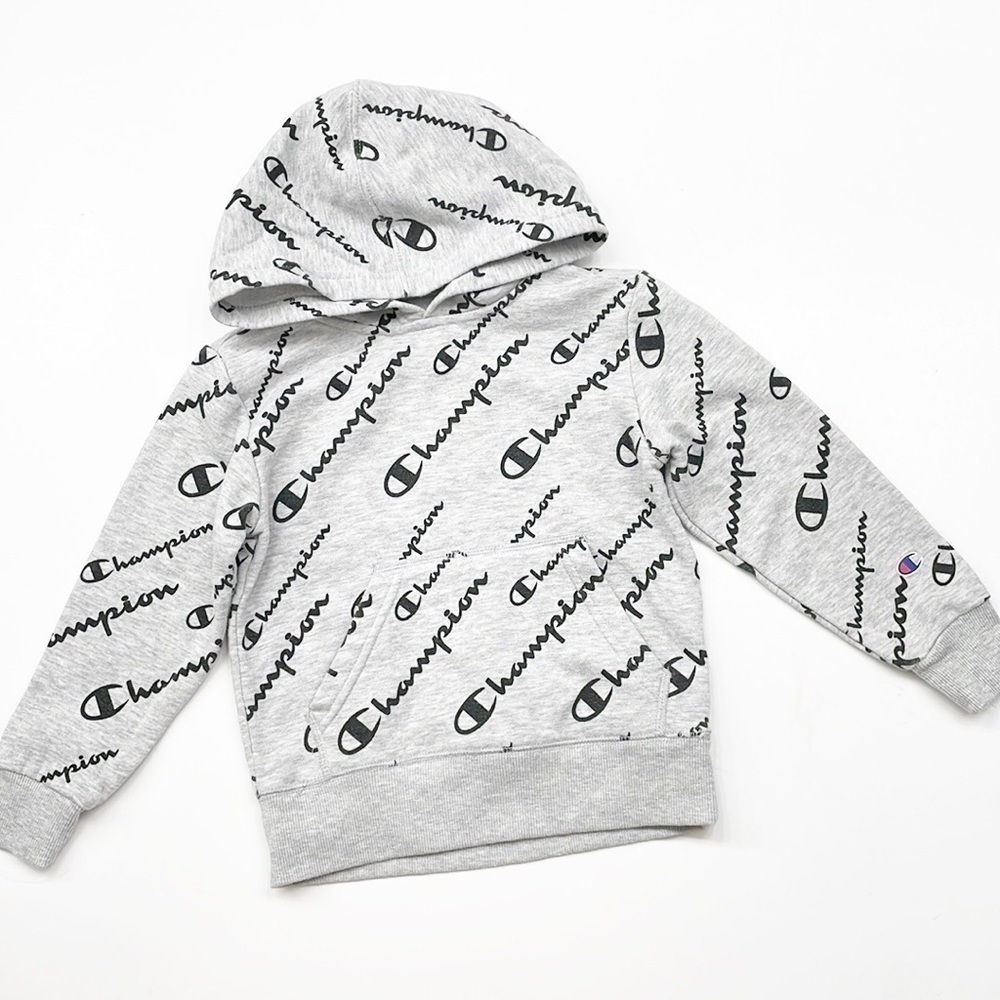 Champion little boys gray/black logo hoodie